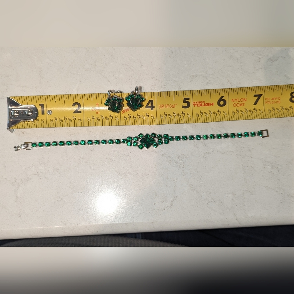 Vintage set emerald green bracelet and earrings - Picture 7 of 8